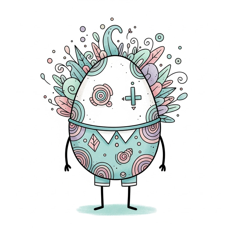 Whimsical Egg-shaped Humanoid Artwork with Playful Qualities