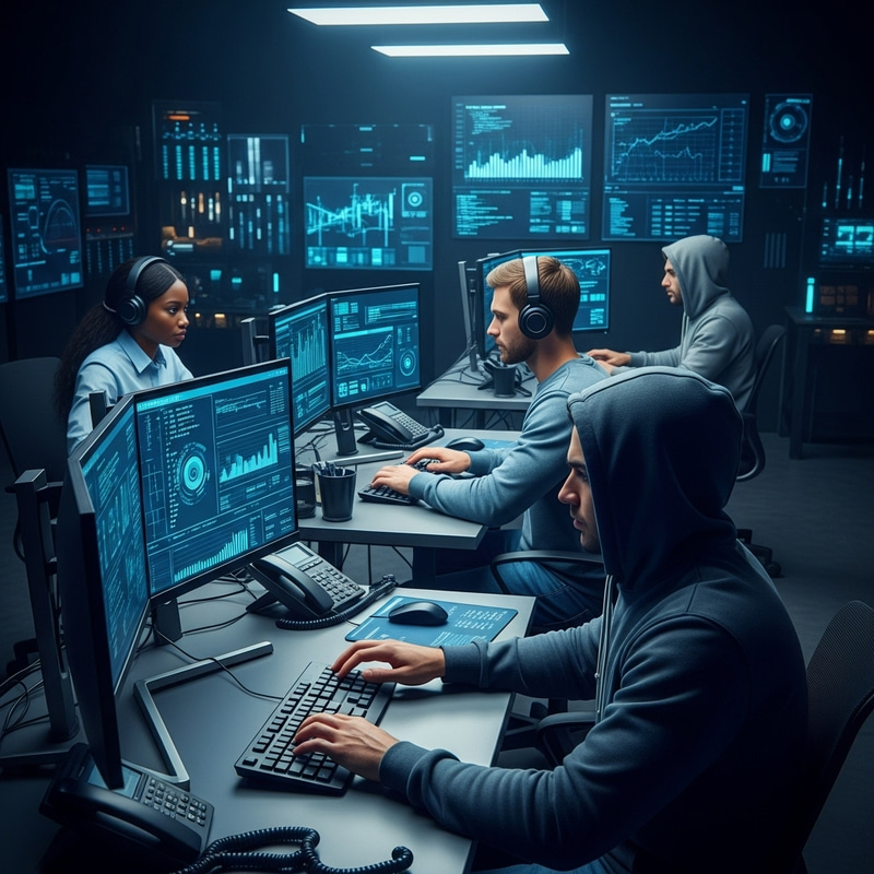 Diverse Hackers in Action at High-Tech Center Diverse Hackers in Action at High-Tech Center