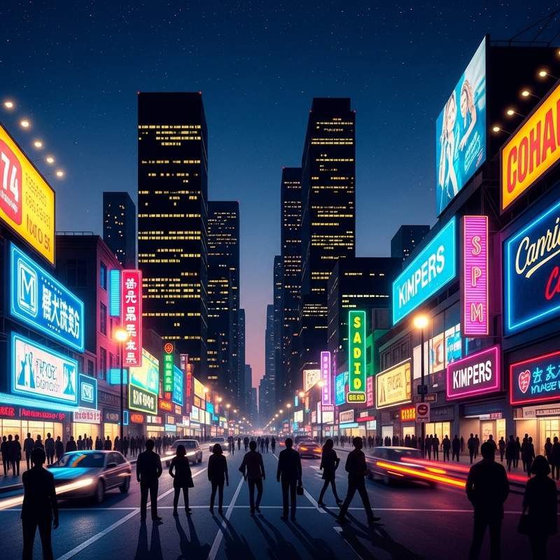 Neon City Lights | Bustling Street at Night