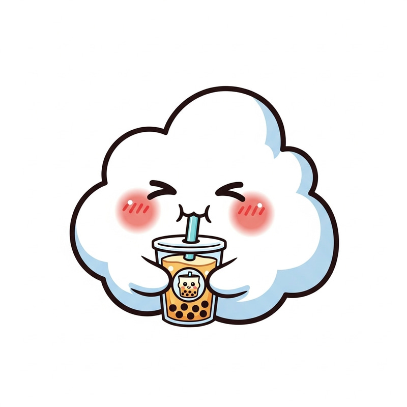 Delightful Cloud Sipping Flavorful Milk Tea - Cartoon Art Delightful Cloud Sipping Flavorful Milk Tea - Cartoon Art