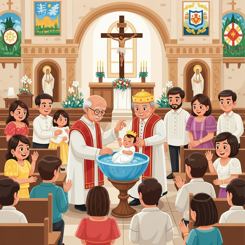 Traditional Filipino Baptism Illustration | Vibrant Cultural Event