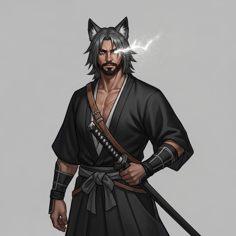 Brawny Middle-Eastern Trickster Samurai with Glowing Eye