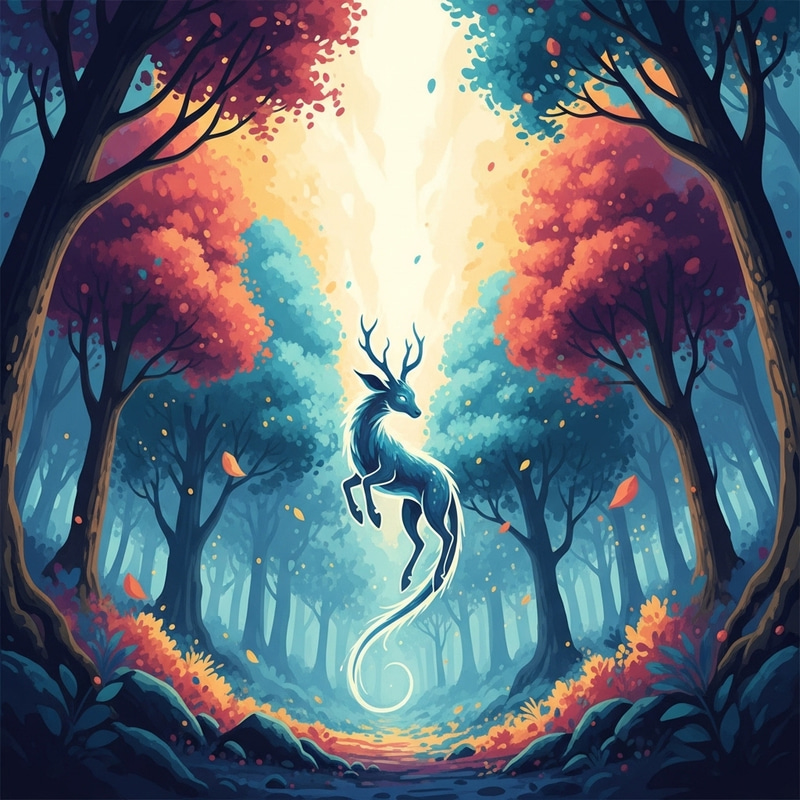 Mythical Forest Creature Floating | Vibrant Watercolor Fantasy Mythical Forest Creature Floating | Vibrant Watercolor Fantasy