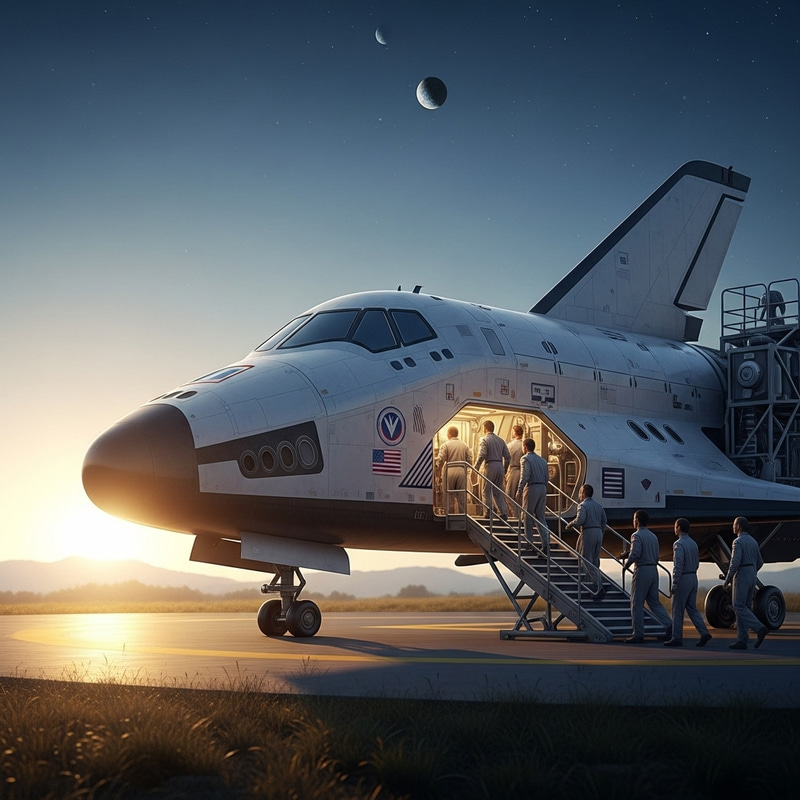 Futuristic Spaceship Launch - People Prepare for Space Voyage Futuristic Spaceship Launch - People Prepare for Space Voyage