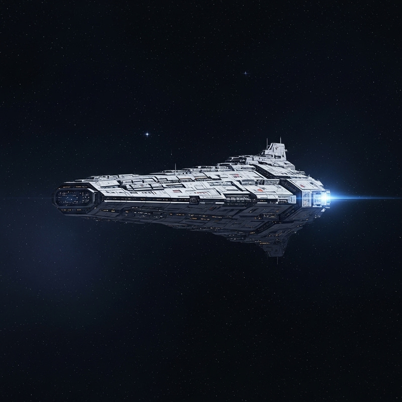 Impressive Cyberpunk Spaceship Soaring in Vast Space Impressive Cyberpunk Spaceship Soaring in Vast Space