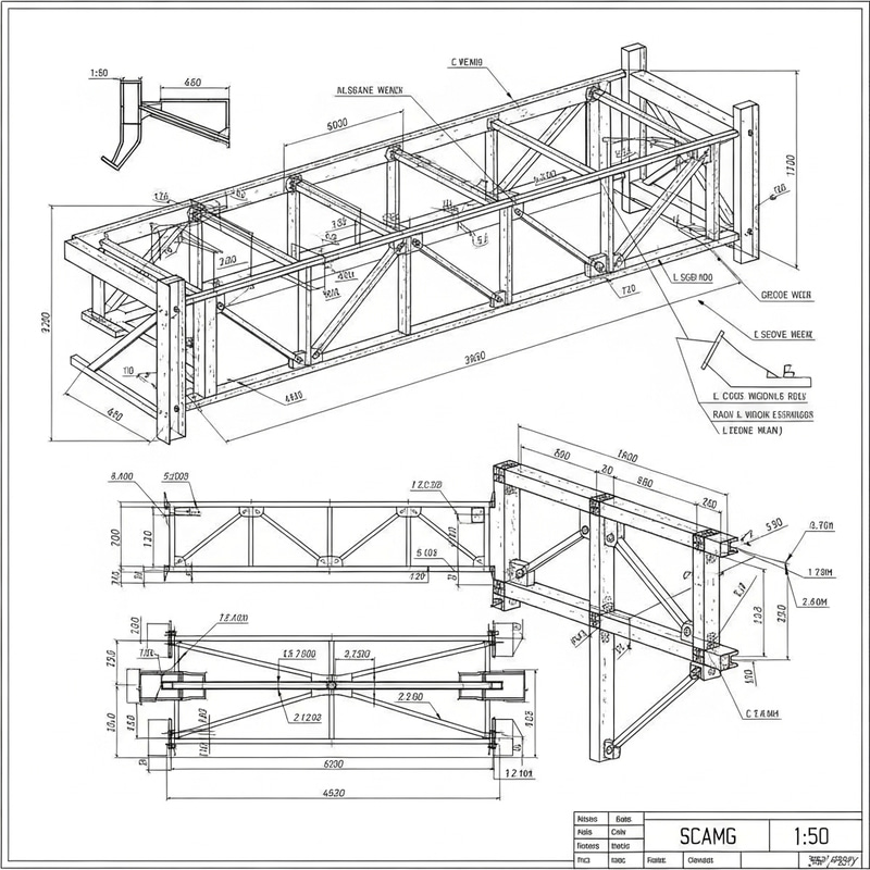 Detailed 2D Steel Structure CAD Drawing
