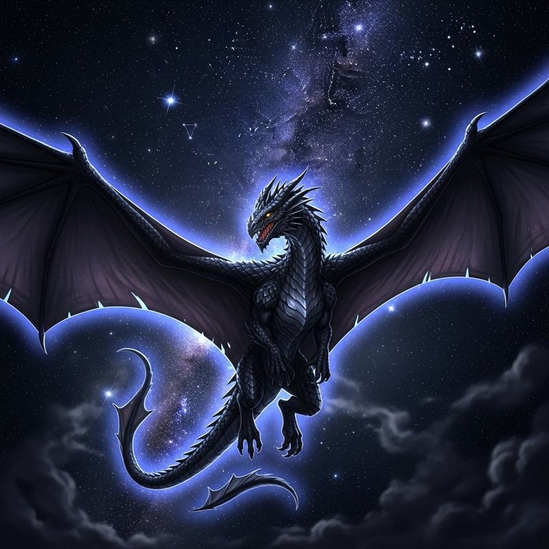 Black Dragon in Night Sky Black Dragon in Night Sky