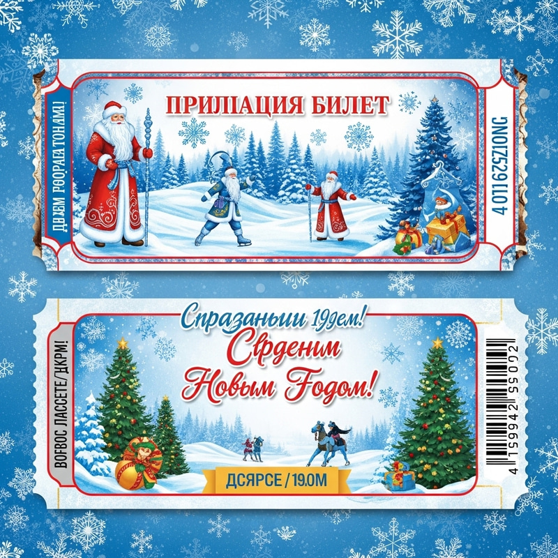 Vintage Russian New Year's Ticket 90s Style Vintage Russian New Year's Ticket 90s Style