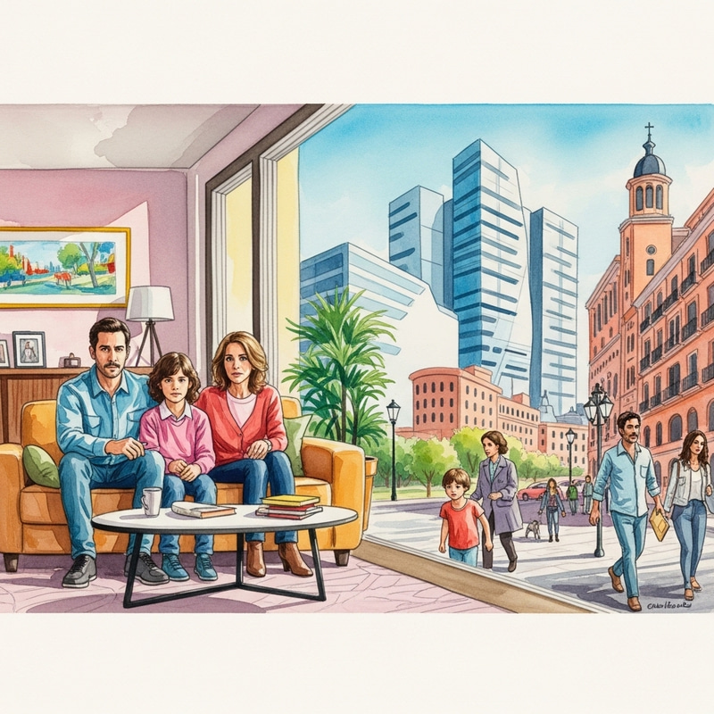 Vibrant Watercolor Painting of Popular Spanish TV Series