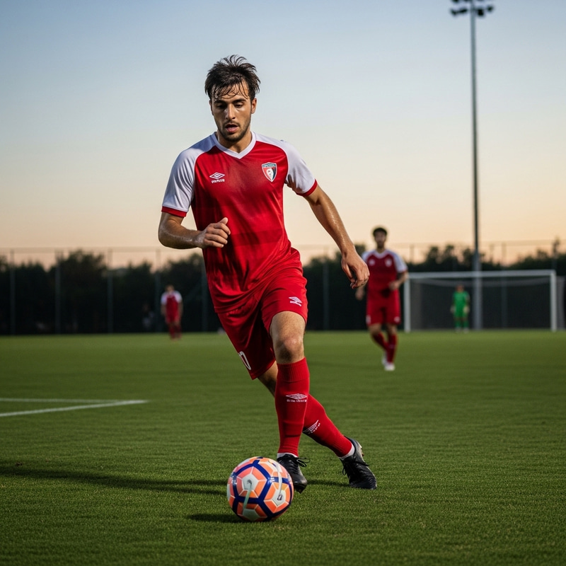 Man Playing Football at Sunset