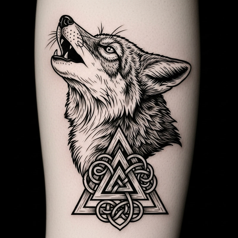 Valknut and Coyote Head Tattoo Design Valknut and Coyote Head Tattoo Design