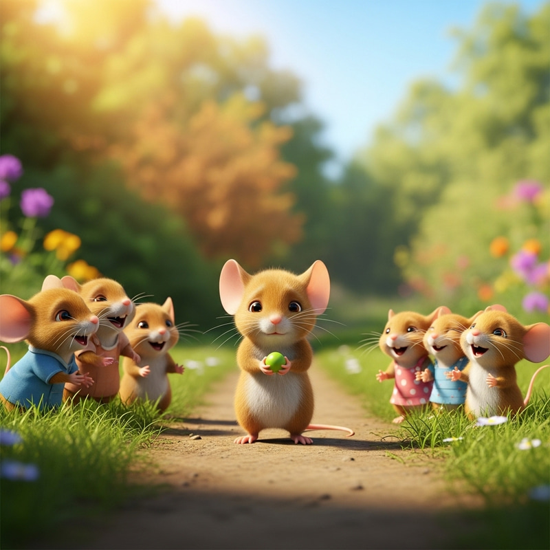 Adorable Sad Mouse Kid in a Sunny Garden Scene Adorable Sad Mouse Kid in a Sunny Garden Scene