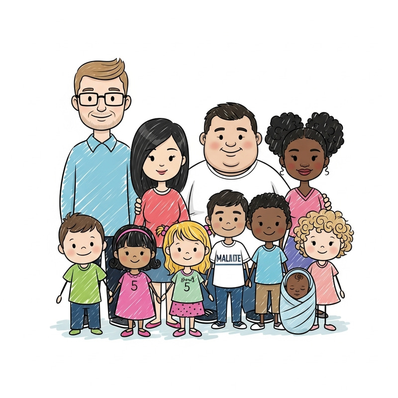 Diverse and Adorable Stick Figure Family Sketch