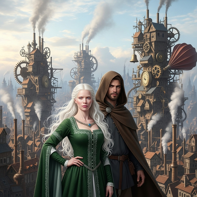 Albino Woman and Man in Medieval City - Fantasy Art Albino Woman and Man in Medieval City - Fantasy Art