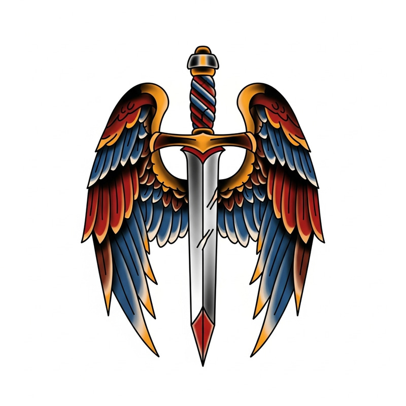 Traditional American Tattoo: Sword with Wings Design Traditional American Tattoo: Sword with Wings Design