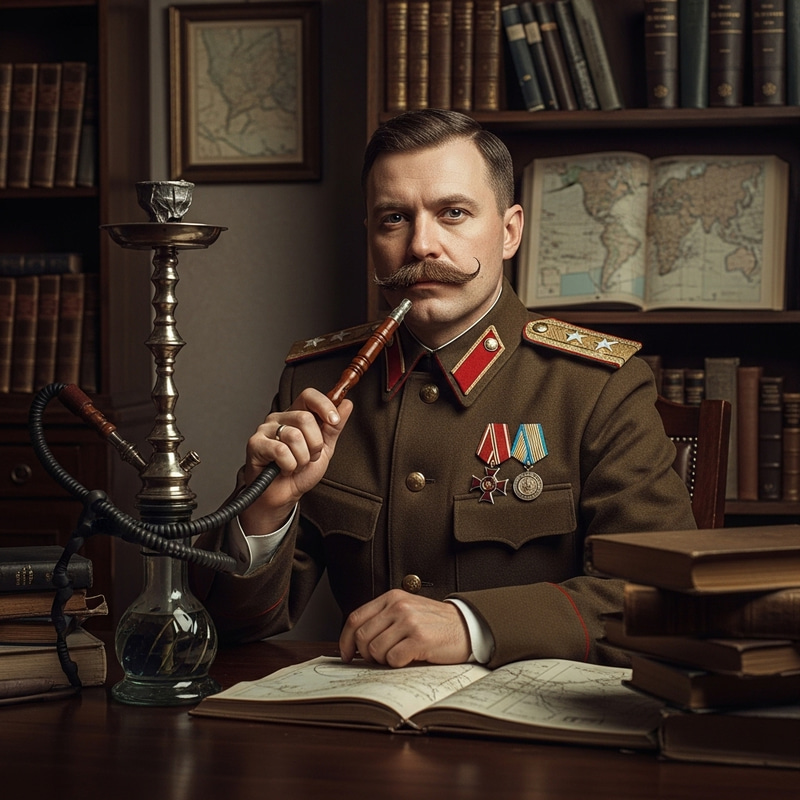 Joseph Stalin Smoking Hookah in Vintage Setting