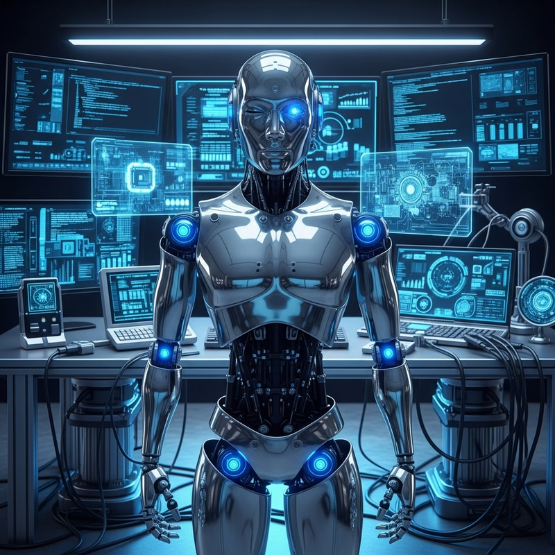 Futuristic AI Robot Winking | Tech Lab Innovation Futuristic AI Robot Winking | Tech Lab Innovation