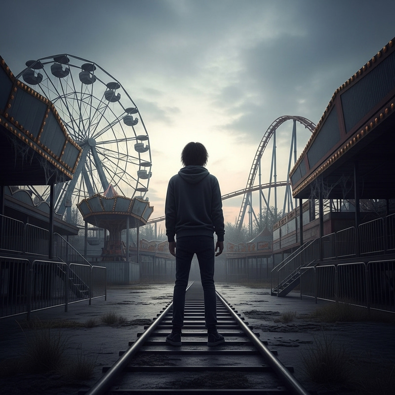 Mysterious Figure in Abandoned Amusement Park Mysterious Figure in Abandoned Amusement Park