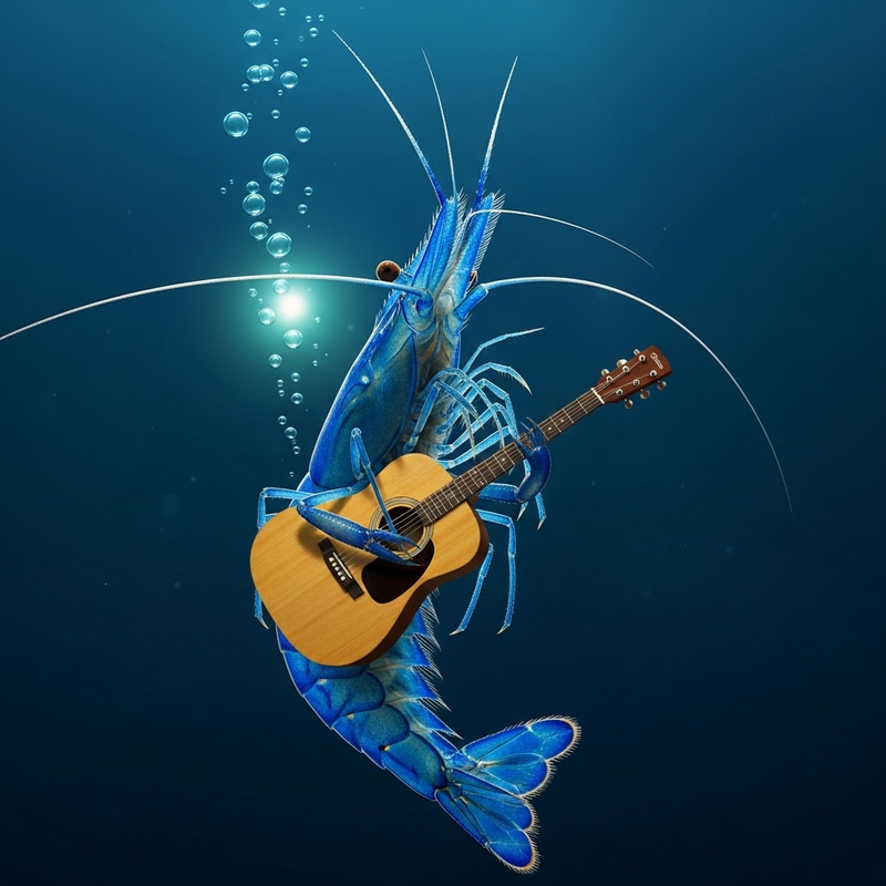 Blue Shrimp Playing Guitar Underwater Blue Shrimp Playing Guitar Underwater