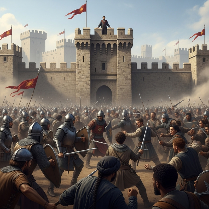 Medieval Lord overseeing Knightly Battle Medieval Lord overseeing Knightly Battle