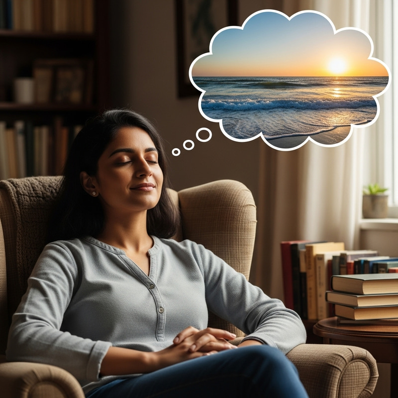 Dreaming South Asian Woman Imagines Ocean Beach