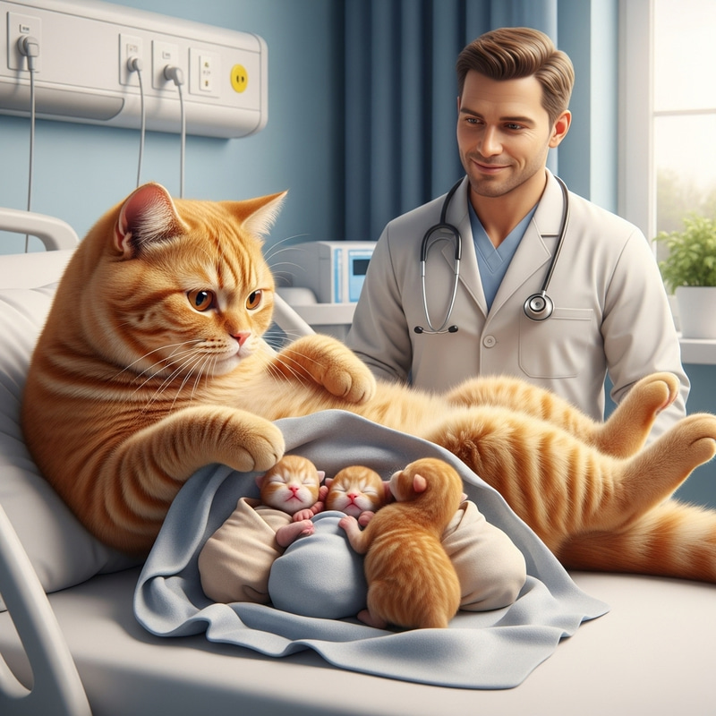 Heartwarming Maternity Scene: Cat with Newborn Ginger Kittens Heartwarming Maternity Scene: Cat with Newborn Ginger Kittens