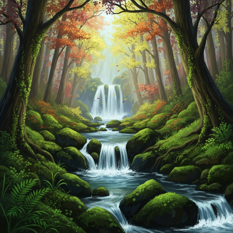 Mystical Forest with Hidden Waterfall: A Dreamy Escape