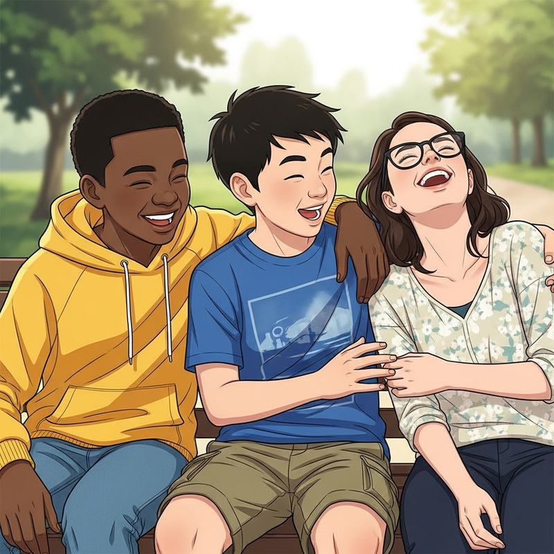 Fun Trio Friendship: Two Boys and a Girl with Glasses