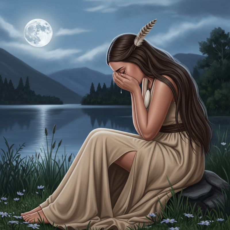 Powerful New Zealand Maori Maiden Weeping Under Moonlit Sky Powerful New Zealand Maori Maiden Weeping Under Moonlit Sky