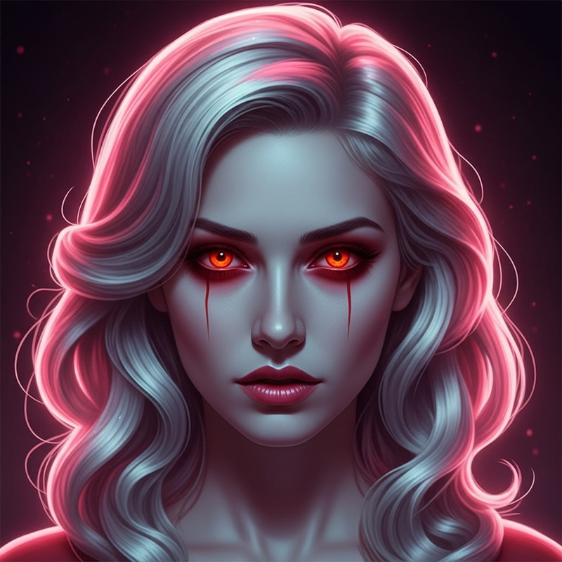 Woman with Hauntingly Fiery Eyes and Fairy Hair