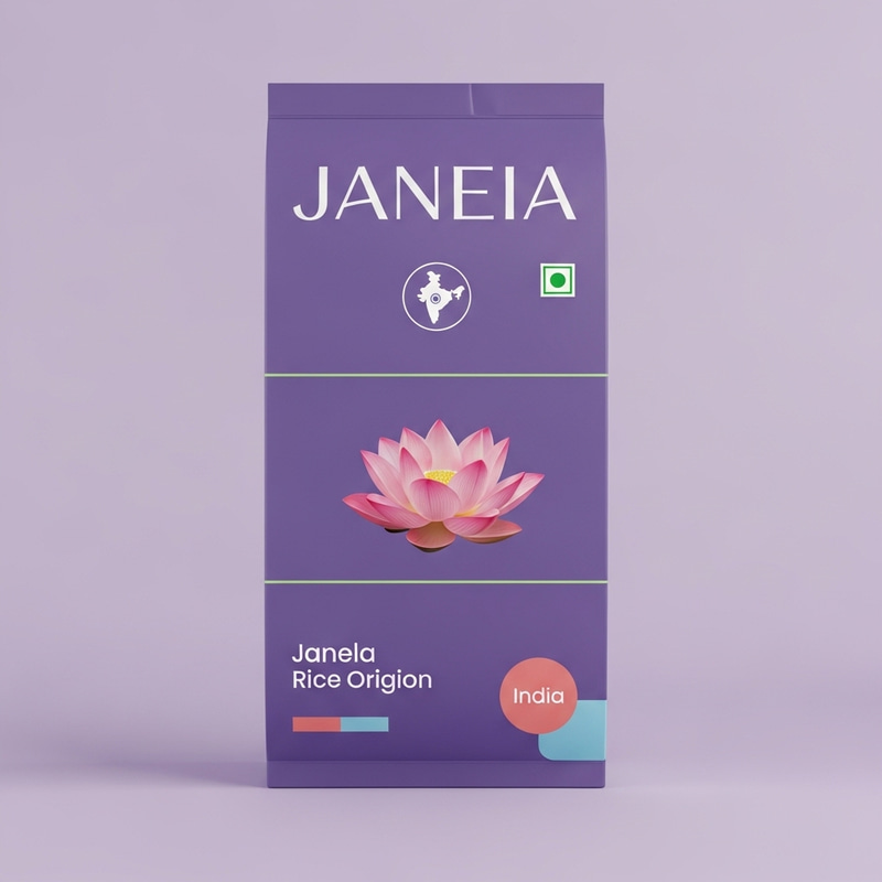 Minimalist Rice Food Label for Janeia Brand | Soft Purple Pink Green Blue Design Minimalist Rice Food Label for Janeia Brand | Soft Purple Pink Green Blue Design
