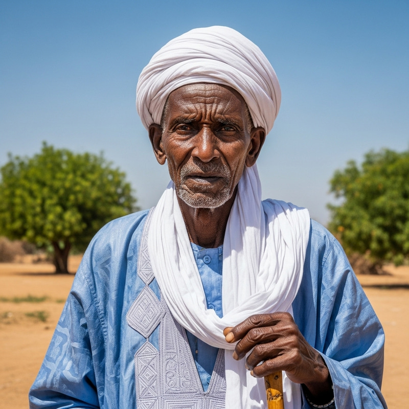 Wisdom and Tradition: Elderly Sudanese Man in Vibrant Attire