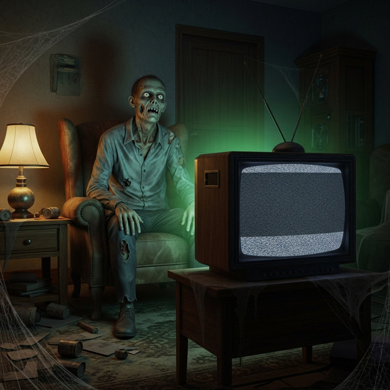 Zombie Watching Television - A Spooky Scene
