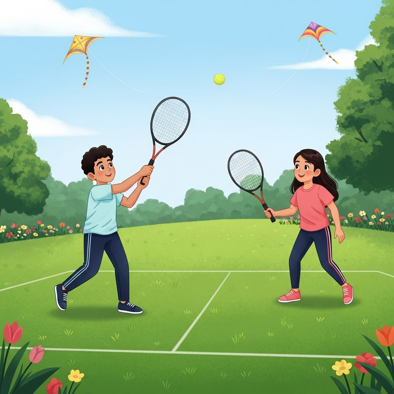 Multicultural Kids Playing Tennis at Qingming Festival Multicultural Kids Playing Tennis at Qingming Festival