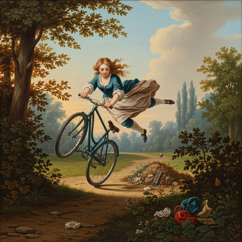 Realism Artwork: Petite Girl Bicycle Accident in Park