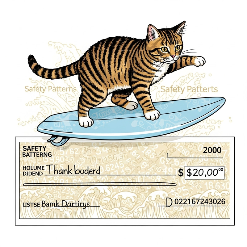 Tabby Cat Surfing on Bank Check - Adorable Feline Fun Tabby Cat Surfing on Bank Check - Adorable Feline Fun