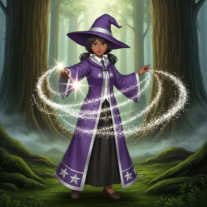 Enchanting 13-Year-Old Anime Witch Casting Magical Spell