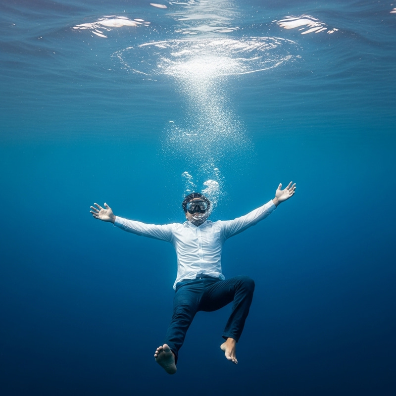 Desperate South Asian Man Sinking in Ocean Depths Desperate South Asian Man Sinking in Ocean Depths