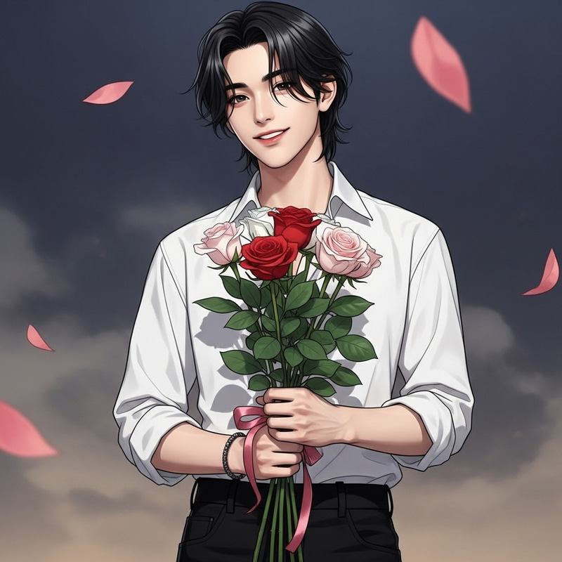 Jimin from BTS Poses with a Beautiful Bouquet of Roses