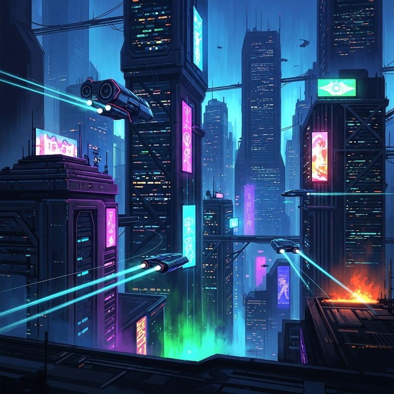 Futuristic Neon Cyberpunk Cityscape | Vibrant Digital Art