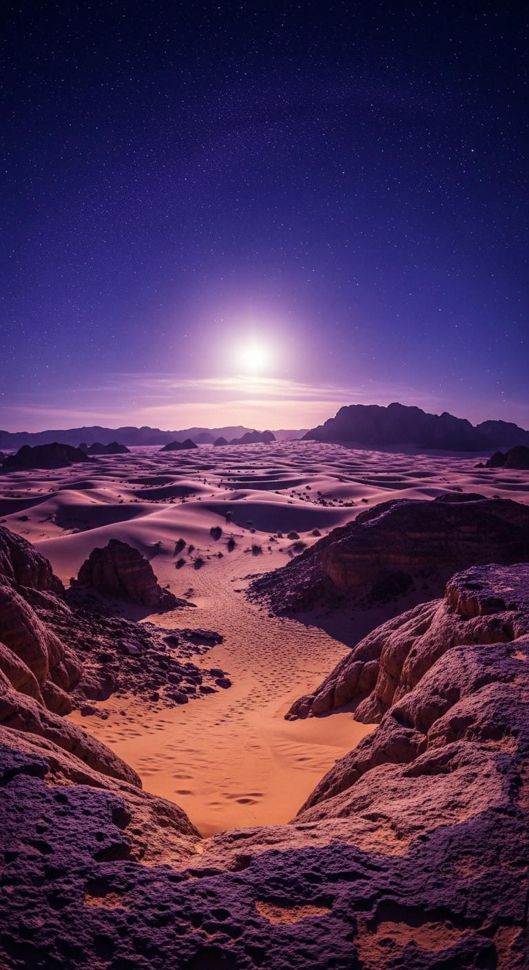 Magical Night Scene in Mecca Hills: Ethereal Desert Landscape