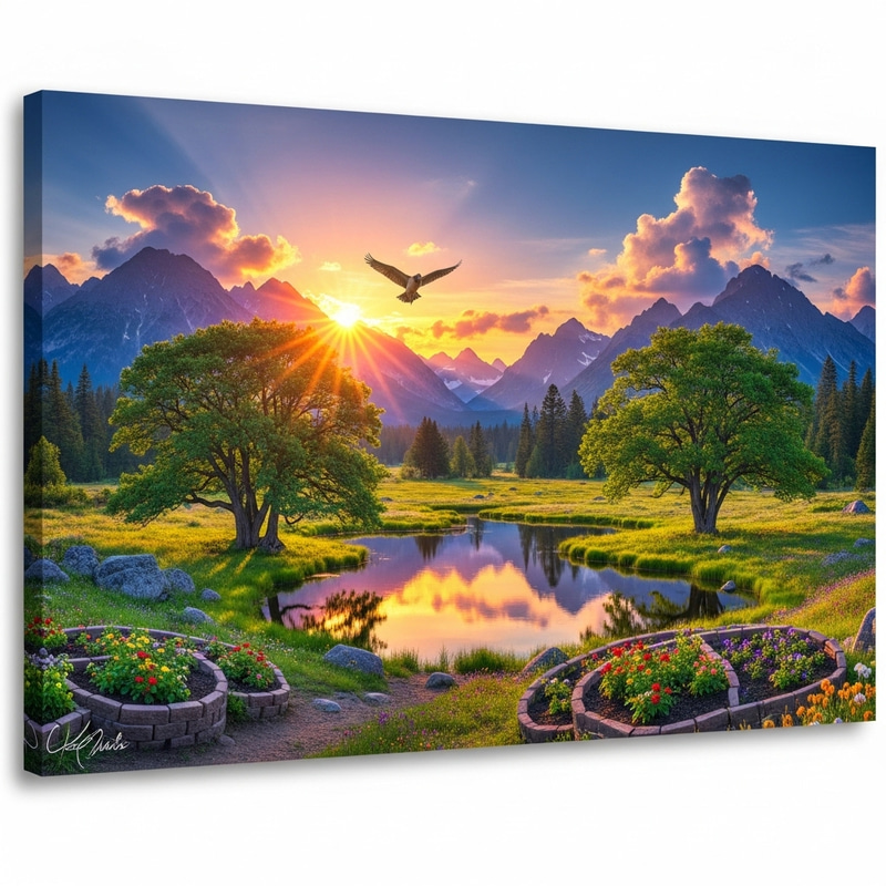 Majestic Sunset Mountain View with Soaring Bird Majestic Sunset Mountain View with Soaring Bird