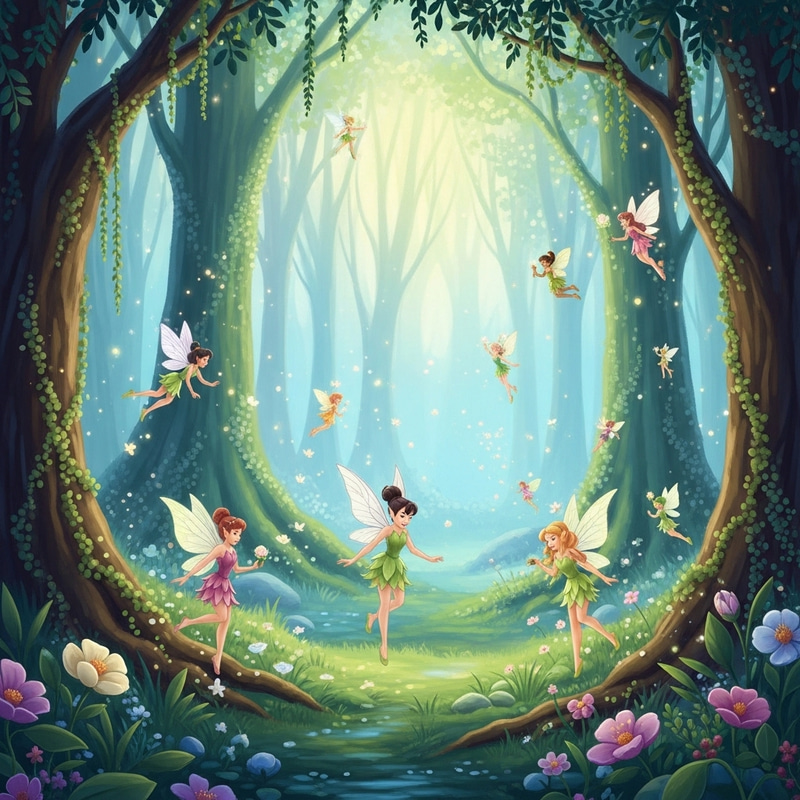 Magical Enchanted Forest with Dancing Fairies | Vibrant Fantasy Fairytale Magical Enchanted Forest with Dancing Fairies | Vibrant Fantasy Fairytale