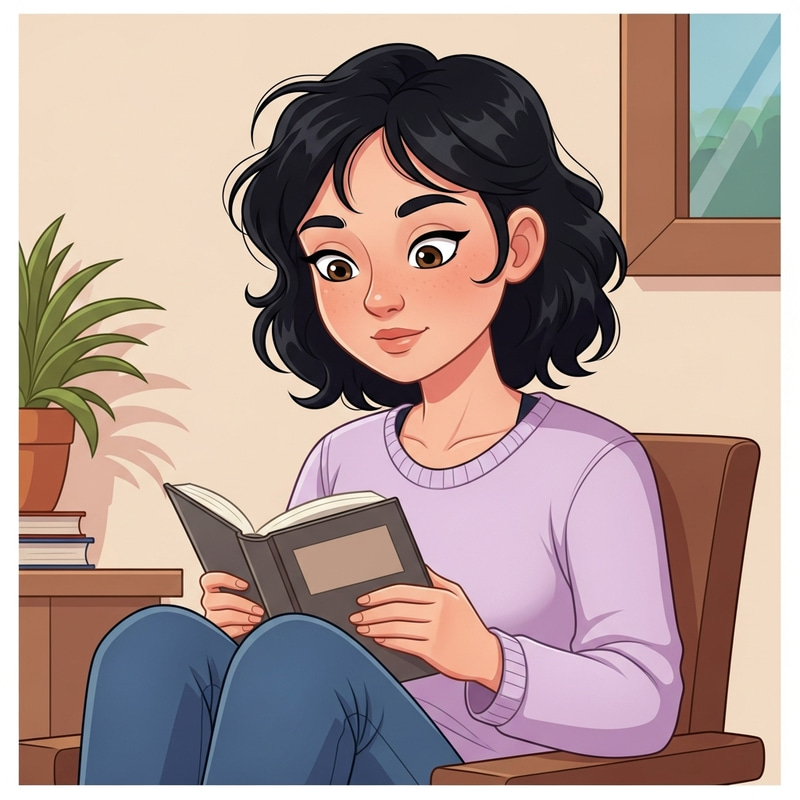 Cartoon Female Reading Comfortably | Relaxing Illustration
