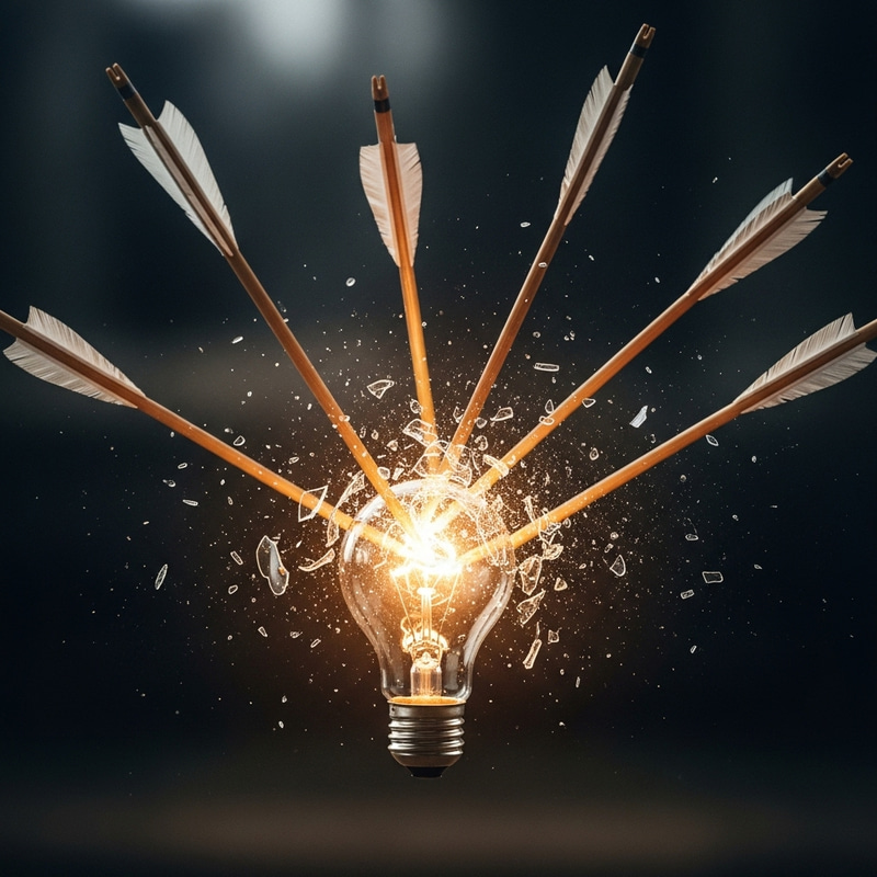 6 Arrows Piercing Glowing Light Bulb 6 Arrows Piercing Glowing Light Bulb