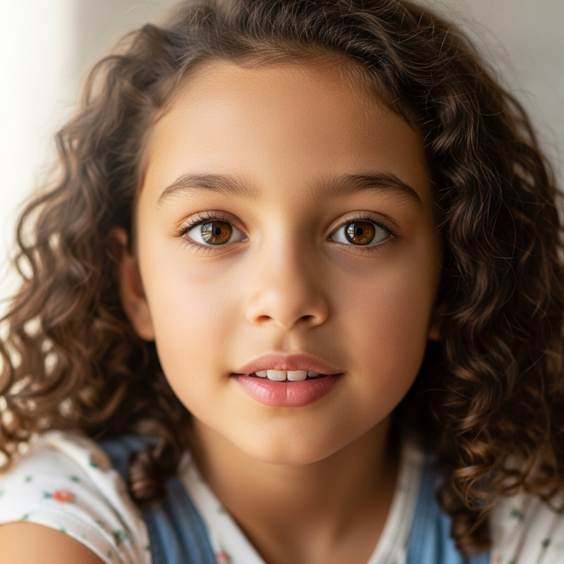 Adorable 8-Year-Old Girl with Curly Hair and Beautiful Skin Adorable 8-Year-Old Girl with Curly Hair and Beautiful Skin