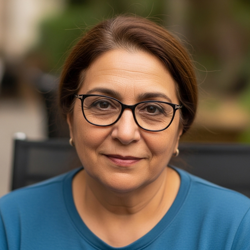 Sophisticated 50-Year-Old Woman with Glasses