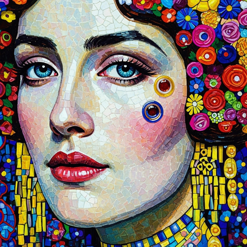 Gustav Klimt Inspired Vitro Mosaic Woman's Face Art
