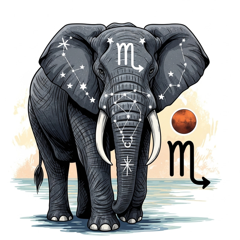 Graceful Elephant with Scorpio Symbol and Mars Image Graceful Elephant with Scorpio Symbol and Mars Image