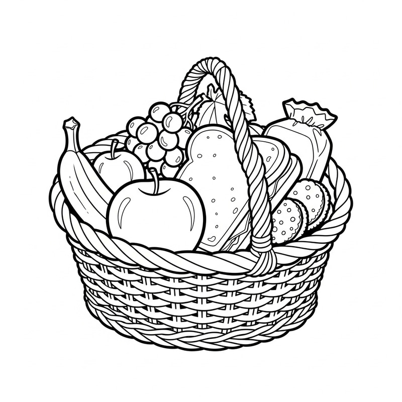 Coloring Basket of Simple Snacks for Kids Coloring Basket of Simple Snacks for Kids